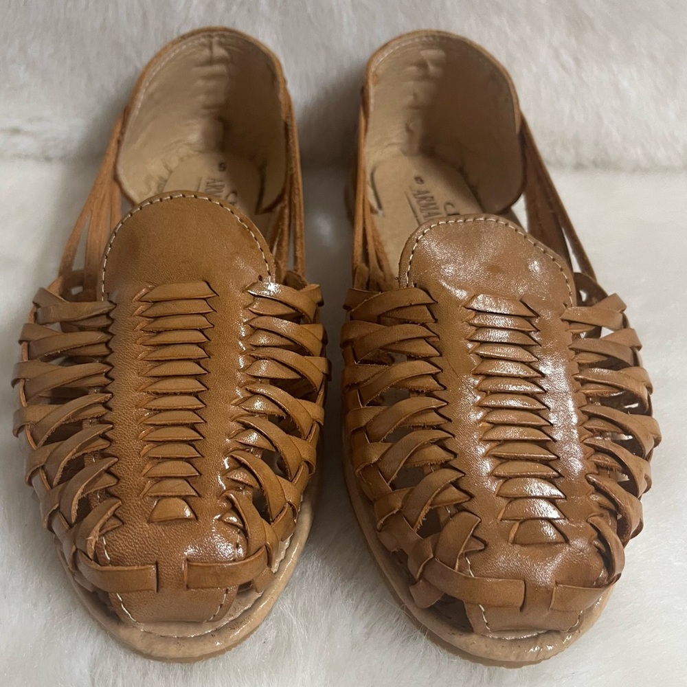 Armandos Huaraches Loafers Almond Tan Woven Leather Slip On Flats Sz 5Mex US8 - Picture 2 of 6